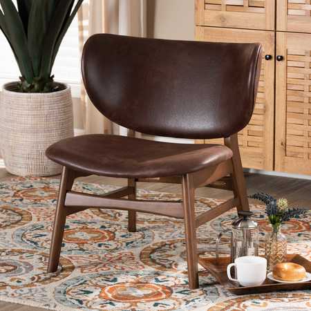 BAXTON STUDIO Marcos Mid-Century Modern Dark Brown Faux Leather Wood Living Room Accent Chair 190-11712-ZORO